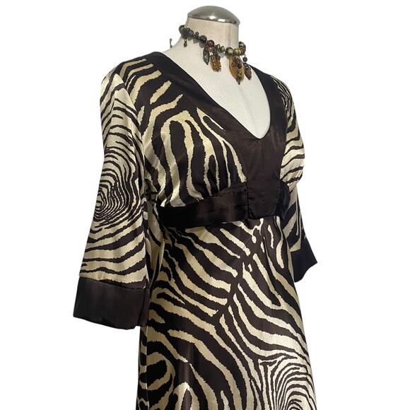 Vintage 90's Jodi Kristopher Satin Brown Zebra Print Dress- Funky Hippie Boho - Picture 6 of 14